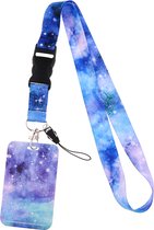 Badgehouders - pashouder met keycord Starry Night paars - uitschuifbaar - sleutels en passen - telefoonkoord