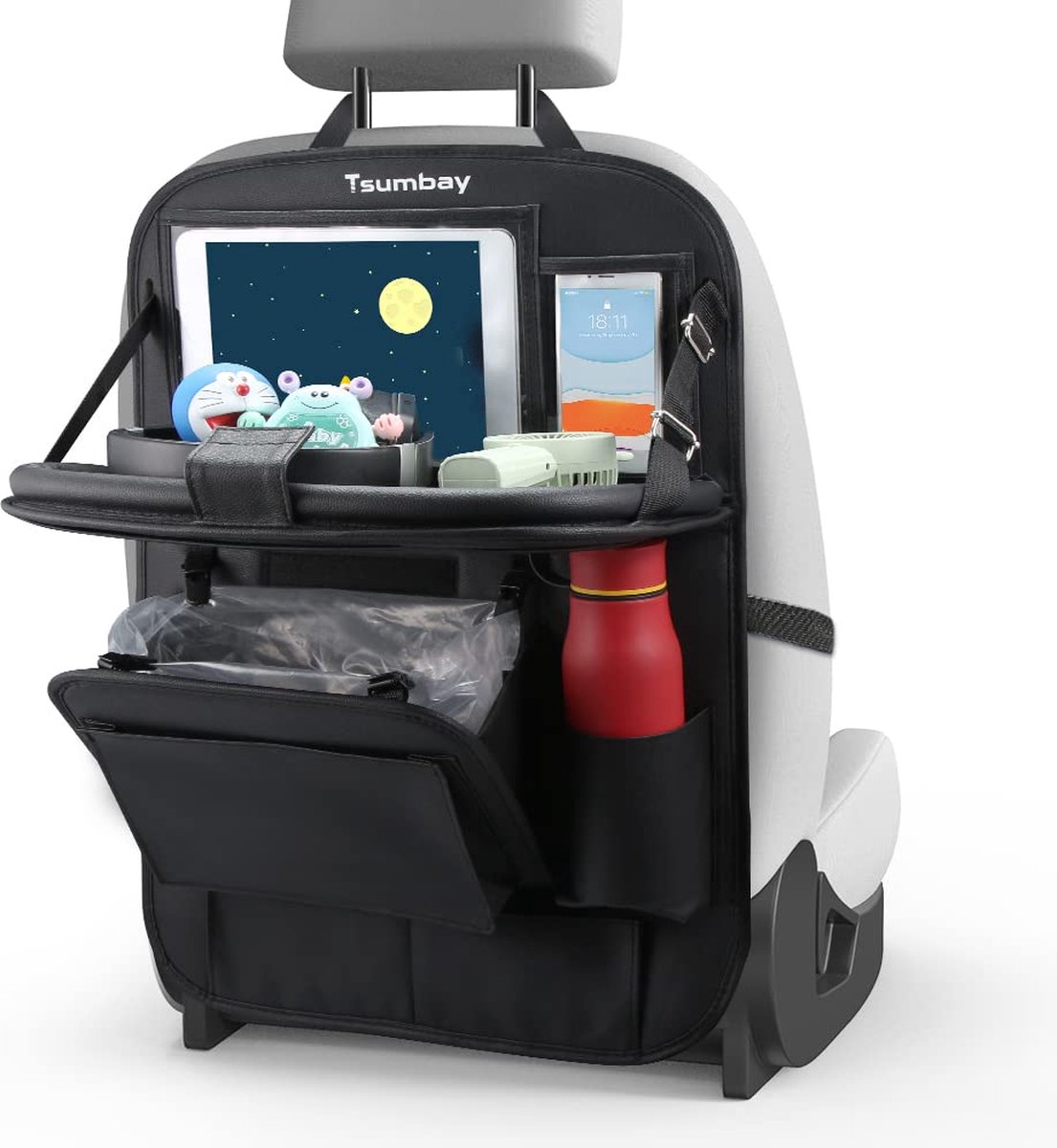 Tsumbay Organizer Bagagliaio Auto Pieghevole, Scatola Portaoggetti Per Sedile Posteriore, 7 Tasche Capienti, Resistente All'Acqua E Anti-Graffio, Per Auto, Ufficio E Campeggio, Nero 50x27x27 Cm