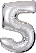 DW4Trading Zilver Cijfer Ballon 5 - Feestversiering - Decoratie - Helium Ballon - 40 cm