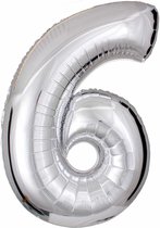 DW4Trading Zilver Cijfer Ballon 6 - Feestversiering - Decoratie - Helium Ballon - 40 cm