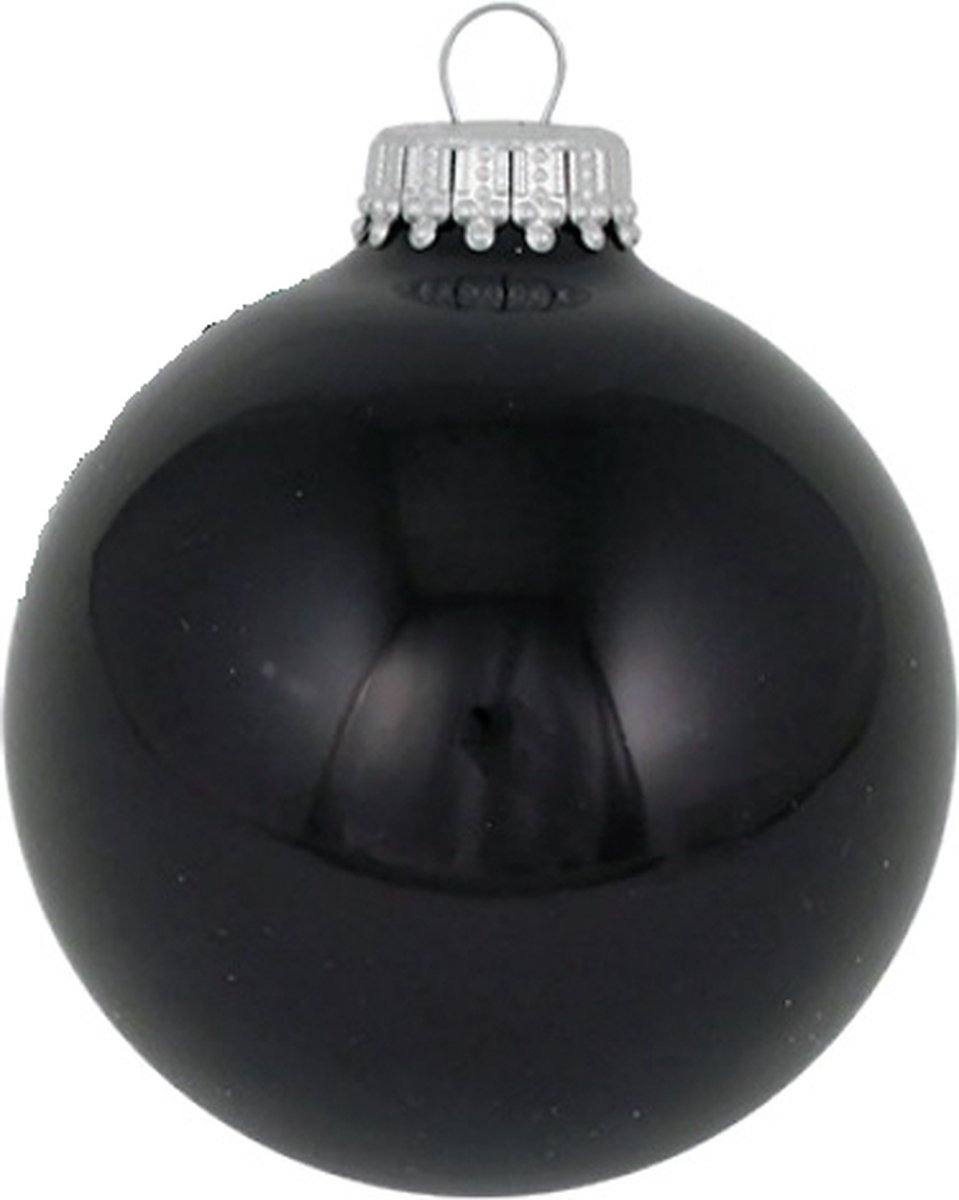 Hippe Glanzende Zwarte Kerstballen - doosje van acht kerstballen van 7 cm