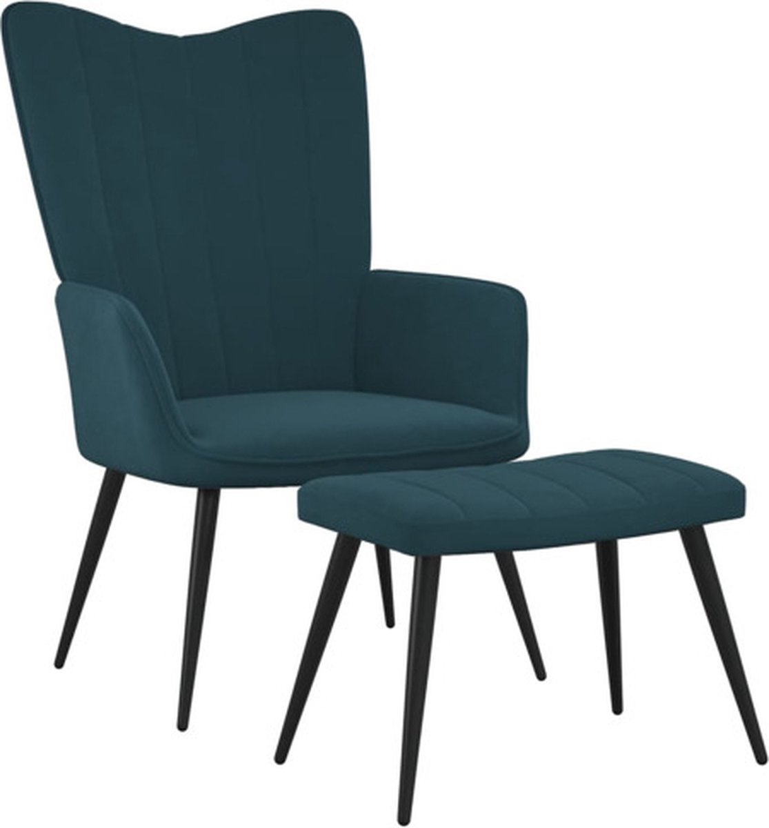 vidaXL Relaxstoel - met - voetenbank - fluweel - blauw