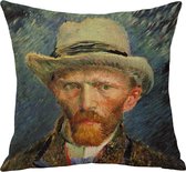 TDR - Sierkussensloop - van katoen en linnen - 45 x 45 cm - Thema: van Gogh , met vilten hoed zelfportret 45*45cm