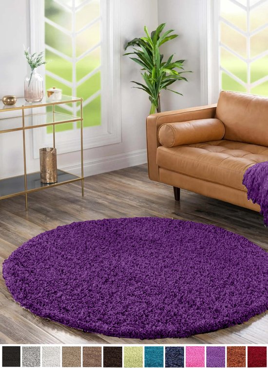 Flycarpets Candy Shaggy Rond Vloerkleed - 200x200cm - Paars