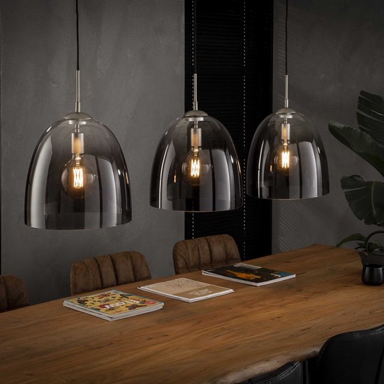 Hanglamp shaded ovaal glas | 3 lichts | smoke / zilver | glas / metaal | ⌀  33 cm | in... | bol.com