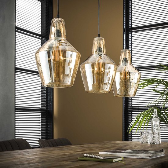 Hanglamp Glas Kegel | 3 lichts | 150 cm | grijs / transparant | amber glas  | dimbare... | bol.com