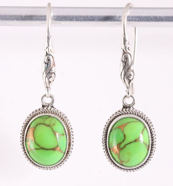 Boucles d'oreilles en argent décorées de turquoise cuivrée verte