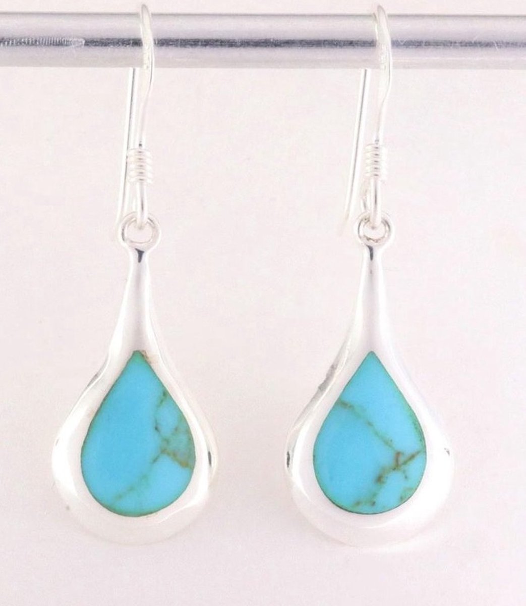 Boucles D'oreilles Puces En Turquoise Véritable D'Arizona Sur Argent 925 - Occasion