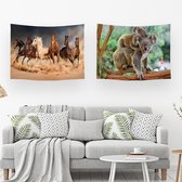 Ulticool – Wandkleed - Paarden Zand Natuur Dieren Koala - Set van 2 designs - 73 cm x 95 cm – Schilderij Wandtapijt Stof – Poster Art – Bruin Groen Beige