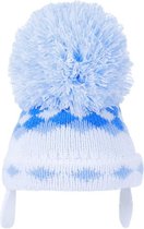 Bonnet bébé doux au toucher tricoté avec cache-oreilles et gros pompons Garçons Acryl Blauw carreaux taille 1-2 ans H484- SM