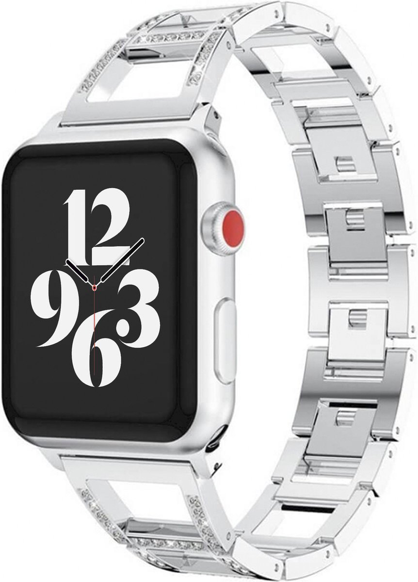 MY PROTECT - Luxe Metalen Open Diamond Bandje - Geschikt Voor Apple Watch Bandje - Series 1/2/3/4/5/6/7/8/9/10/SE - 38mm - 40mm - 41mm - 42mm - Zilver