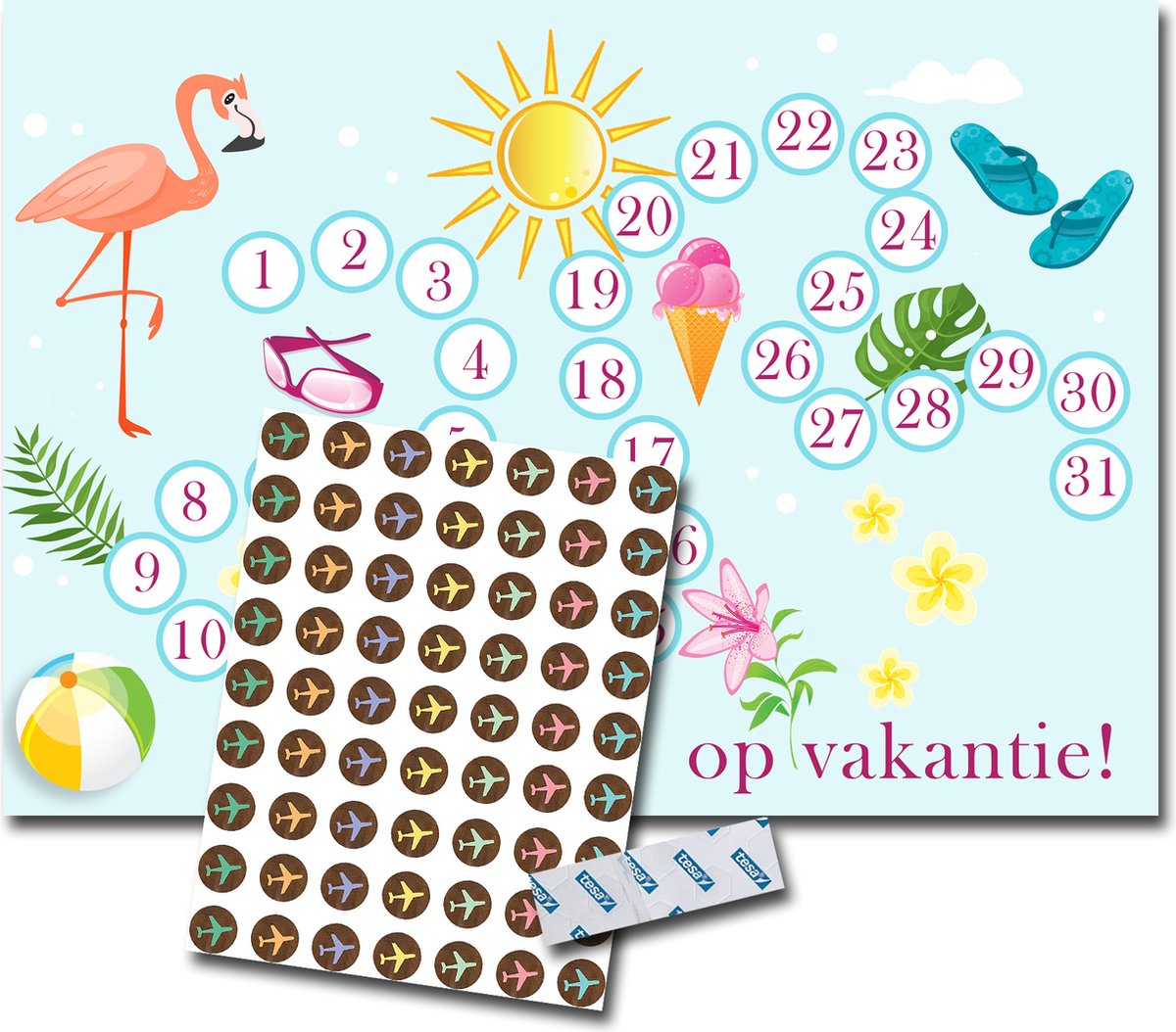 Aftelkalender Set Verjaardag Vakantie Aftelkaarten A4 Met Stickers aftelkalender-set-verjaardag-vakantie-aftelkaarten-a4-met-stickers