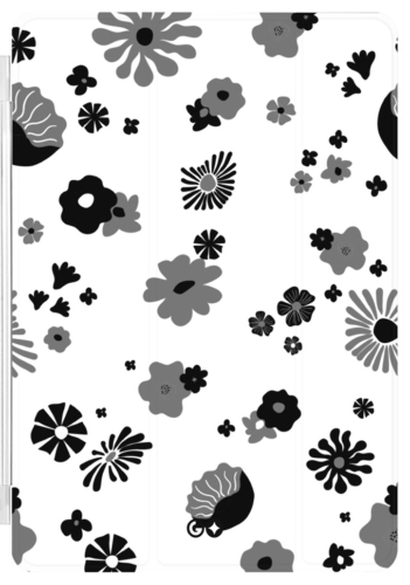 Smartcover geschikt voor Apple Ipad Mini 2021 - Standaard en bescherming - met magneten - Natuurcollectie - Hippie Flowers - Zwart