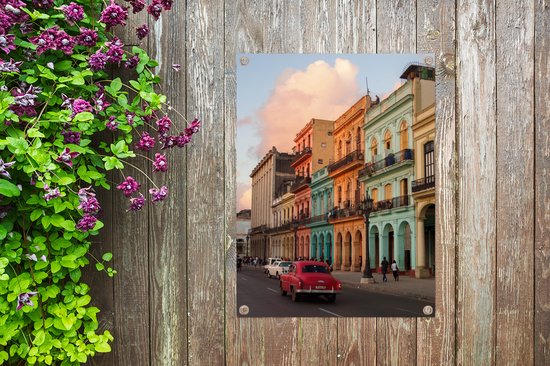 Affiche de jardin de voitures anciennes pour les bâtiments colorés de Cuba 60x80 cm - Toile de jardin / Toile d'extérieur / Peintures pour l'extérieur (décoration de jardin)