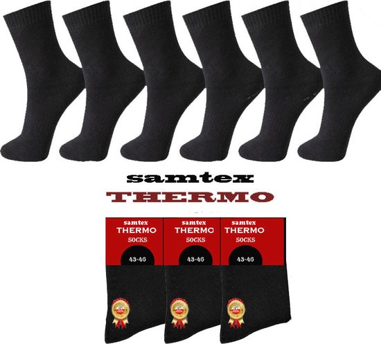 6 paar badstof THERMO sokken ( zwart ) 43-46