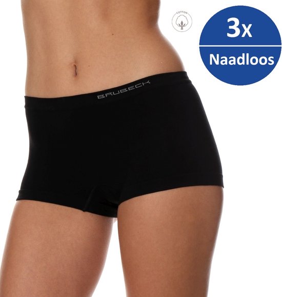 Foto: Brubeck dames ondergoed boxershorts naadloos elastisch katoen 3 pack zwart l