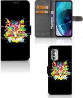 Wallet Book Case Motorola Moto G51 5G Smartphone Hoesje Cat Color Leuke Verjaardagscadeaus