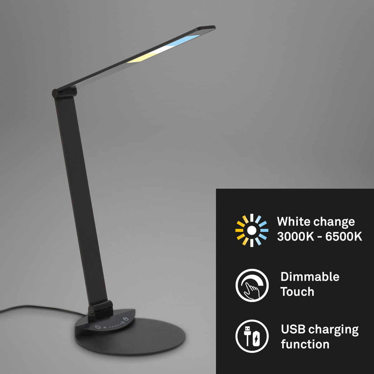 BRILONER - LED tafellamp verstelbaar draaibaar bureaulamp touch kleurtemperatuur instelbaar dimbaar 6W zwart thumbnail 2