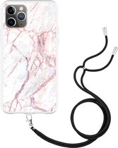 iPhone 11 Pro Hoesje met Koord White Pink Marble - Designed by Cazy