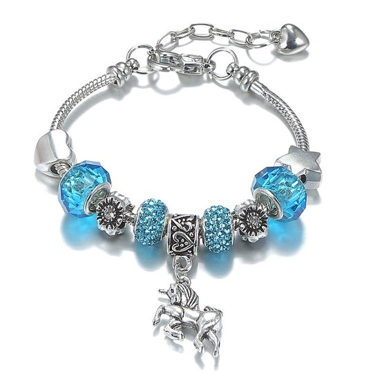 Treasure Trove Blauw Hart Eenhoorn Bedelarmband - Meisje - Verstelbaar 14-19 cm