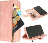 Apple iPhone 14 Plus Case Pink pâle - Étui portefeuille de Luxe en similicuir avec fermeture éclair