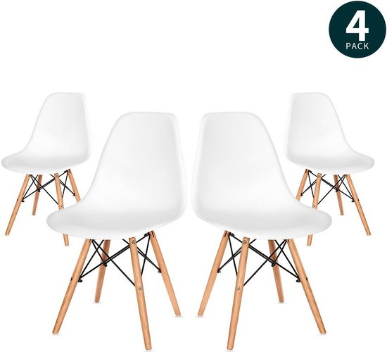 4 stuck-Eetkamerstoel-eettafel-woonkamer stoel-Design eetkamer stoel - Scandinavische stijl - Modern Design - set van 4 - Kuipstoel - Terrasstoel - Wit