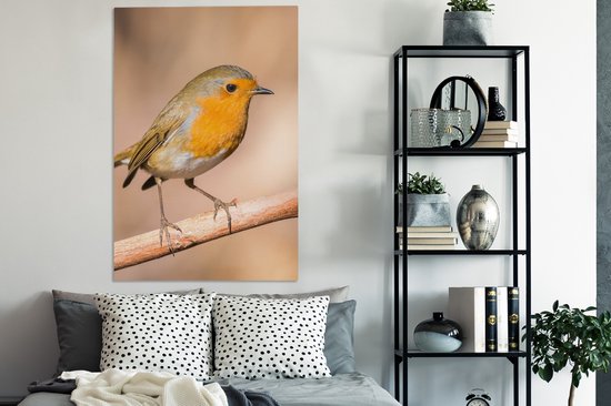Toile Peinture Vogel - Branche - Rouge-gorge - 80x120 cm - Décoration murale