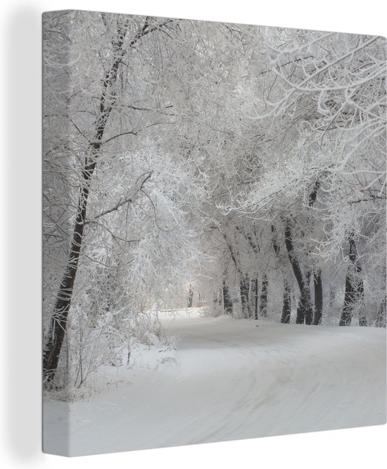 Canvas Schilderij Bomen - Sneeuw - Winter - 90x90 cm - Wanddecoratie