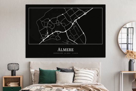 Tableau sur toile Carte de la ville - Almere - Carte - Plan - 180x120 cm - Décoration murale XXL