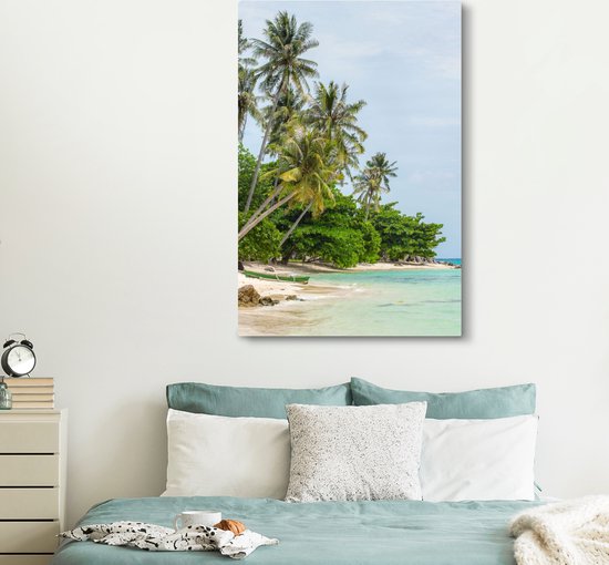 Toile Peinture Palmiers - Plage - Été - Tropical - 120x180 cm - Décoration murale XXL