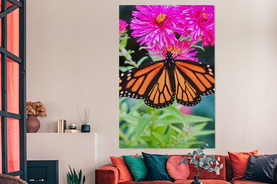 Tableau sur toile Papillon - Botanique - Fleurs - 120x180 cm - Décoration murale XXL