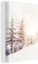 Canvas Schilderij Boom - Sneeuw - Winter - 80x120 cm - Wanddecoratie