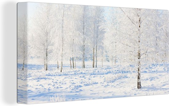 Canvas Schilderij Sneeuw - Bomen - Winter - 80x40 cm - Wanddecoratie