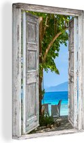 Canvas schilderij 120x180 cm - Wanddecoratie Strand - Tropisch - Zee - Doorkijk - Muurdecoratie woonkamer - Slaapkamer decoratie - Kamer accessoires - Schilderijen