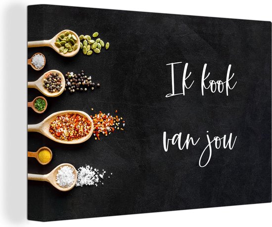 Canvas schilderij 150x100 cm - Wanddecoratie Ik kook van jou - Quotes - Partner