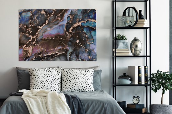 Toile Peinture Marbre - Goud - Rosé - 140x90 cm - Décoration murale