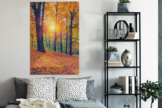 Toile Peinture Arbres - Automne - Forêt - Feuilles d'Automne - 90x140 cm - Décoration murale