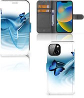 GSM Hoesje Geschikt voor iPhone 14 Telefoonhoesje Portemonnee Vlinders