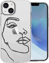 iMoshion Hoesje Geschikt voor iPhone 14 Hoesje Siliconen - iMoshion Design hoesje - Zwart / Line Art Woman White