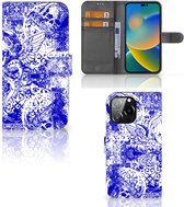 Book Style Case iPhone 14 Pro Max Smartphone Hoesje Angel Skull Blue