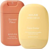 HAAN Hand Sanitizer Handspray Sunset Fleur & Handcrème Coco Cooler - Set van 2 Stuks - Duo-pack - Navulbaar