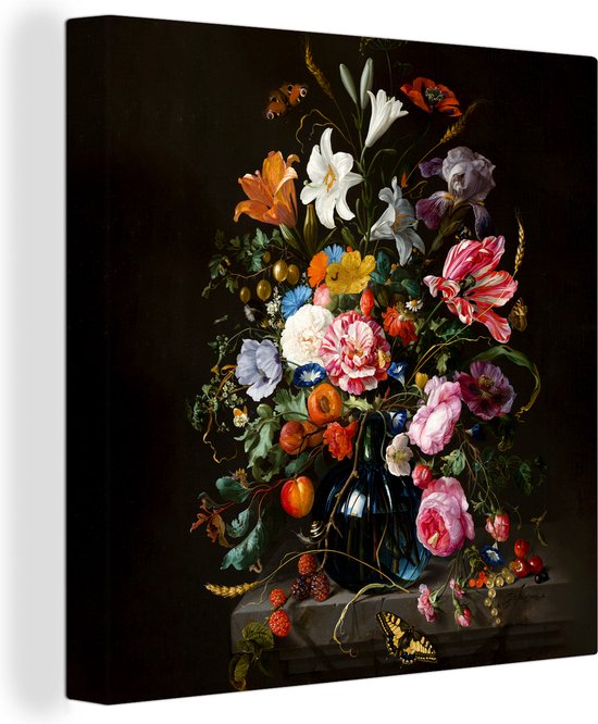 Canvas - Schilderij Oude meesters - Kunst - Vaas met bloemen - Jan Davidsz de Heem - 20x20 cm - Muurdecoratie - Slaapkamer