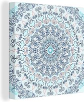 Canvas Schilderij Bohemian - Blauw - Mandala - Hippie - Flora - 50x50 cm - Wanddecoratie