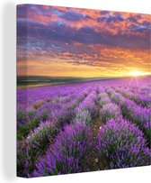 Tableau sur toile Lavande - Nuages - Printemps - 20x20 cm - Décoration murale