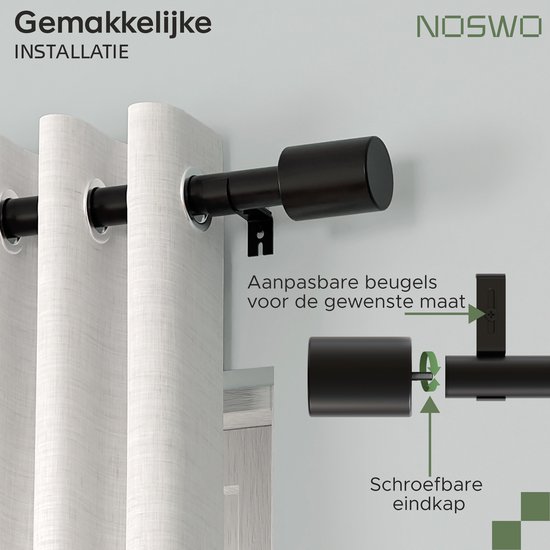 Tringle à rideau Noswo - Extensible - 143 à 213 cm - Tringle à rideau - Tringle à rideau - Métal - Zwart