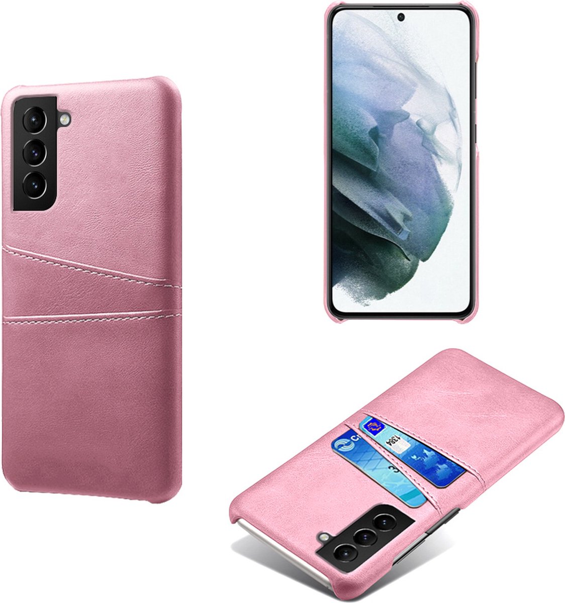 Backcover met Opbergvakjes + PMMA Screenprotector voor Galaxy S22 _ Roze Goud