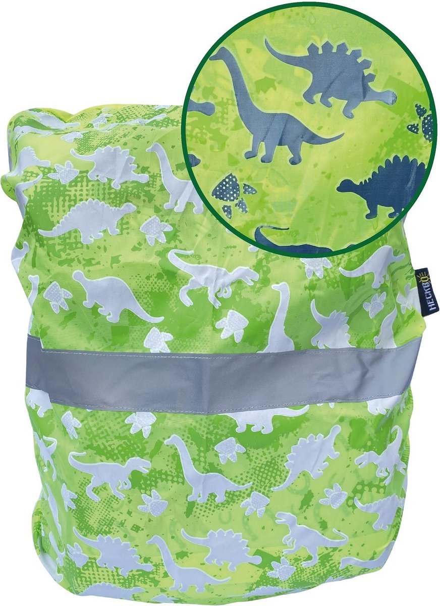 regenhoes rugzak reflecterend. Met afbeelding dinosaurus. Inclusief opbergetui