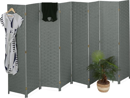 Relaxdays kamerscherm grijs - 8-delig - room divider - paravent - scheidingswand binnen