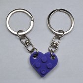 Bouwstenen sleutelhanger - Imitatie bouwsteen hart - brick keychain - Vriendschap - Geliefde - BFF - Paars - paarse vrijdag