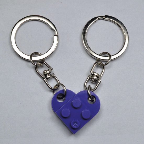 Bouwstenen sleutelhanger - Imitatie bouwsteen hart - brick keychain - Vriendschap - Geliefde - BFF - Paars - paarse vrijdag